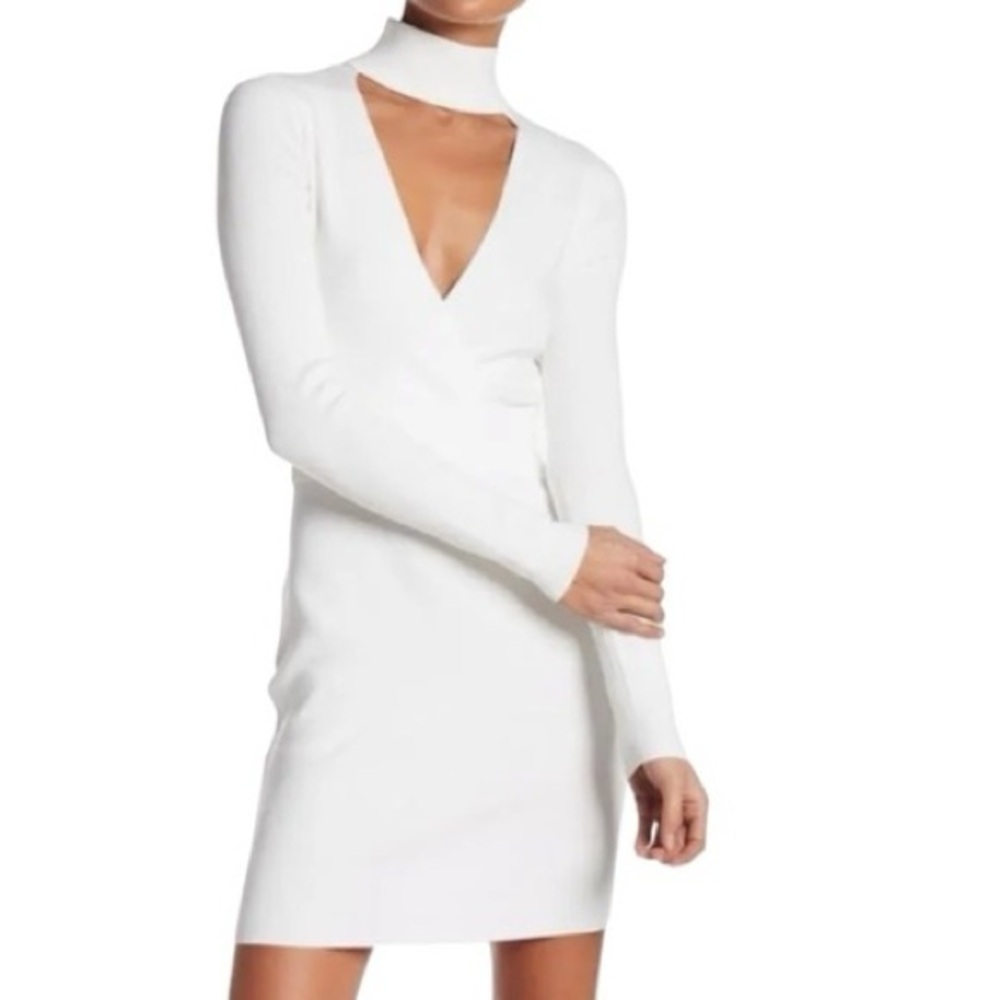 A.L.C. White Long-Sleeve Cutout V-Neck Mini Dress